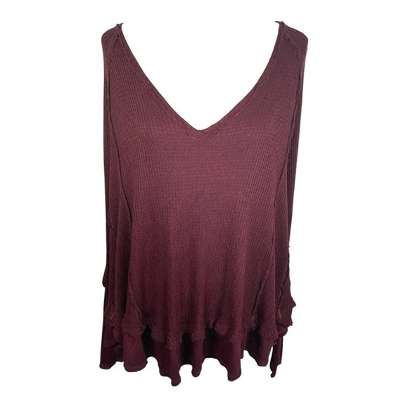 WE THE FREE Burgundy Thermal Long Sleeve V-Neck Top Small‎ - Picture 4 of 11